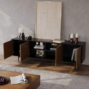 Ajunion אמצע המאה המודרנית צבע אגוז שחור טלוויזיה לעמוד סלון מדיה קונסולת טלוויזיה שולחן עץ יחידת טלוויזיה עץ סלון סלון עבור חדר מגורים - Product Image 2