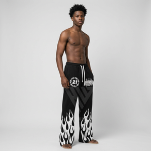 Conjunto de Sudadera con Capucha y Pantalones de Chándal de Talla Grande, 100% Algodón, con Estampado de Llama Negra, Estilo Urbano, de Pierna Ancha y Corte Holgado, para Otoño - Product Image 3