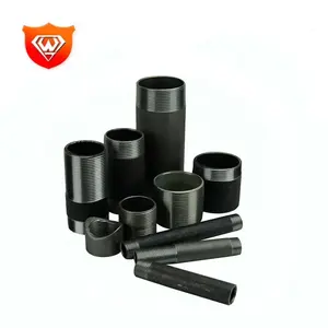 China pipe fittings black hexagonal carbon steel external thread joint black welding long thread nipple