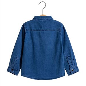 아이 소년과 소녀 청바지와 셔츠 1-14 년 소년 청바지 셔츠 전면 하나의 포켓과 옷깃 목 아기 워시 데님 셔츠 - Product Image 4