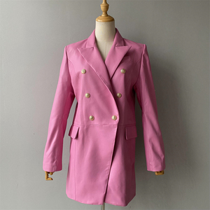 Blazer in Vera <span class=keywords><strong>Pelle</strong></span> di Pecora per <span class=keywords><strong>Donna</strong></span>, Monopetto, Morbido, Caldo, Traspirante, Lussuoso, Autunnale, Colore Personalizzabile, Rosa - Product Image 5