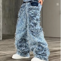 Fabricant de jeans en denim sur mesure, jeans pour hommes de haute qualité, coupe bootcut, bleu, hip hop, Y2k, jambe large, patchwork, effet usé