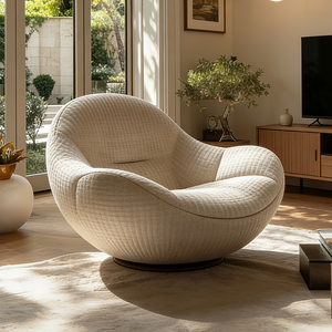 Poltrona Girevole Moderna in Bouclé Stile Nordico Bianco <span class=keywords><strong>Crema</strong></span> Circolare per Soggiorno Arredo di Lusso Confortevole - Product Image 4