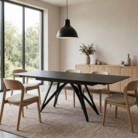 Table à manger noire minimaliste, longueur réglable, avec pieds en métal géométriques pour la maison