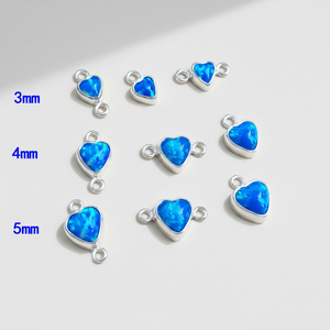 Pendentif en argent sterling 925 en forme de cœur avec opale synthétique, accessoires de bricolage pour la création de bijoux - Product Image 6