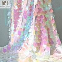 Tissu en maille tricotée brodée Nanyee, perles ovales en forme de larme de 40 mm, paillettes roses pour mariage, filles et garçons