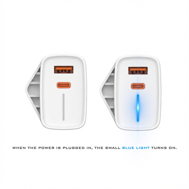UK Plug LED Light 25W QC3.0 Type-C USB Fast Charger 5V/3A Short Circuit Protection for Mobile Phones Laptops Cameras