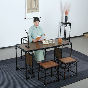 Chinese <b>Bamboo</b> Tea Table Set Ming Song Style Handmade Living Room Furniture Square Table With Chairs Antique Design - Product Image 1