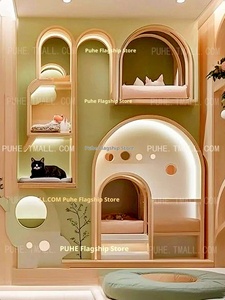 Casa para gatos creativa de madera con estructura de escalada, base secreta de doble capa para niños, <span class=keywords><strong>cama</strong></span> <span class=keywords><strong>nido</strong></span> para mascotas con almacenamiento y <span class=keywords><strong>litera</strong></span>. - Product Image 6
