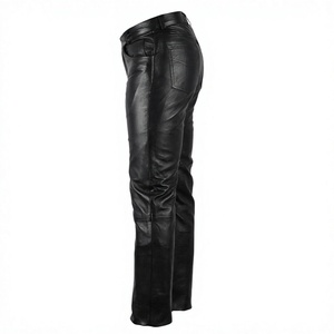 Pantalon de moto matelassé en cuir noir pour homme, coupe slim, imperméable, longueur normale, couleur unie, col montant, fermeture éclair - Product Image 3