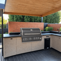 Cuisine extérieure en acier inoxydable noir pour la fête de jardin avec gril et armoire d'évier de réfrigérateur