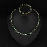 Usine Nouveau Style Glacé Alliage Avec Hip Hop Verre Vert Coeur Tennis Chaîne Collier Bracelet Ensemble de Bijoux pour Femmes