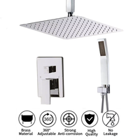 Ensemble de douche à effet pluie en laiton de 12 pouces avec douchette à main, double poignée, montage mural, design moderne, comprend une vanne de mélange encastrée et des garnitures