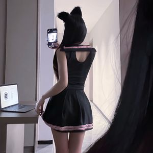 Xishi Lingerie Sexy Low-Cut Bow Lace <b>Patchwork</b> Sleeveless Dress Preppy Hot Girl Waist-Defining Dress - Product Image 2