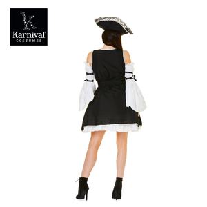 Camiseta de Disfraz de Pirata Bucanero para Mujer, Venta al Por Mayor ODM, para Halloween, Fiestas Temáticas, Eventos, Carnaval, Actuaciones, en Blanco y Negro - Product Image 3