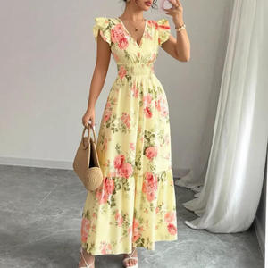 Vestido Maxi Elegante y Transpirable de Verano para Mujer, Estilo Casual/Formal, sin Mangas, Cuello en V, Estampado Floral, con Volantes en el Dobladillo - Product Image 2