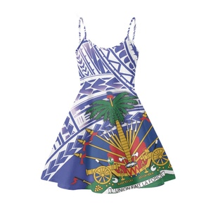 Professional <strong>Custom</strong> Island <strong>Dresses</strong> Haitian Flag Halter Spaghetti Straps Evening <strong>Dresses</strong> with Pockets Women's <strong>Dresses</strong> Wholesale - Product Image 5