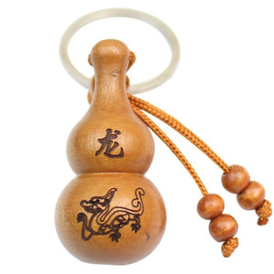 Peach Wood Gourd <b>Keychains</b> Zodiac Gravure Printing Portable Ethnic Style Keychain Gift For Men Women Couples - Product Image 5