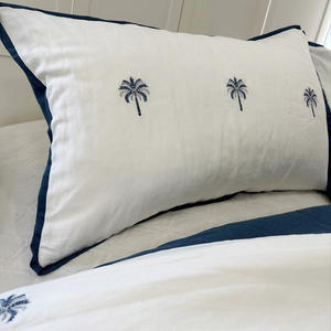 エコテックス100認証取得 100%フランス産リネン ペールツリー刺繍 寝具セット ウォッシュドフラックスベッドシーツセット - Product Image 4