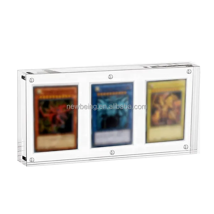 35pt Acrylic TCG Three Card Frame Magnetic Transparent Cartoon Pokemon Card Display Holder Cardholding Display Rack
