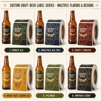 Étiquettes personnalisées imperméables pour bouteilles de bière, rouleau d'étiquettes en papier auto-adhésif gaufré à l'or pour brasserie artisanale