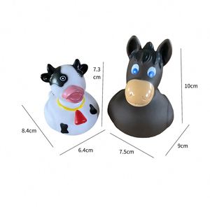 Jouets aquatiques couineurs en plastique pour enfants, personnalisables avec logo, en gros, motifs petit canard jaune, vache, cheval - Product Image 2