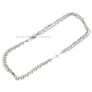 Pendentif croix serti de diamants pour homme et femme, longue chaîne de clavicule à double couche, collier de danse hipster pour boîte de nuit - Product Image 5