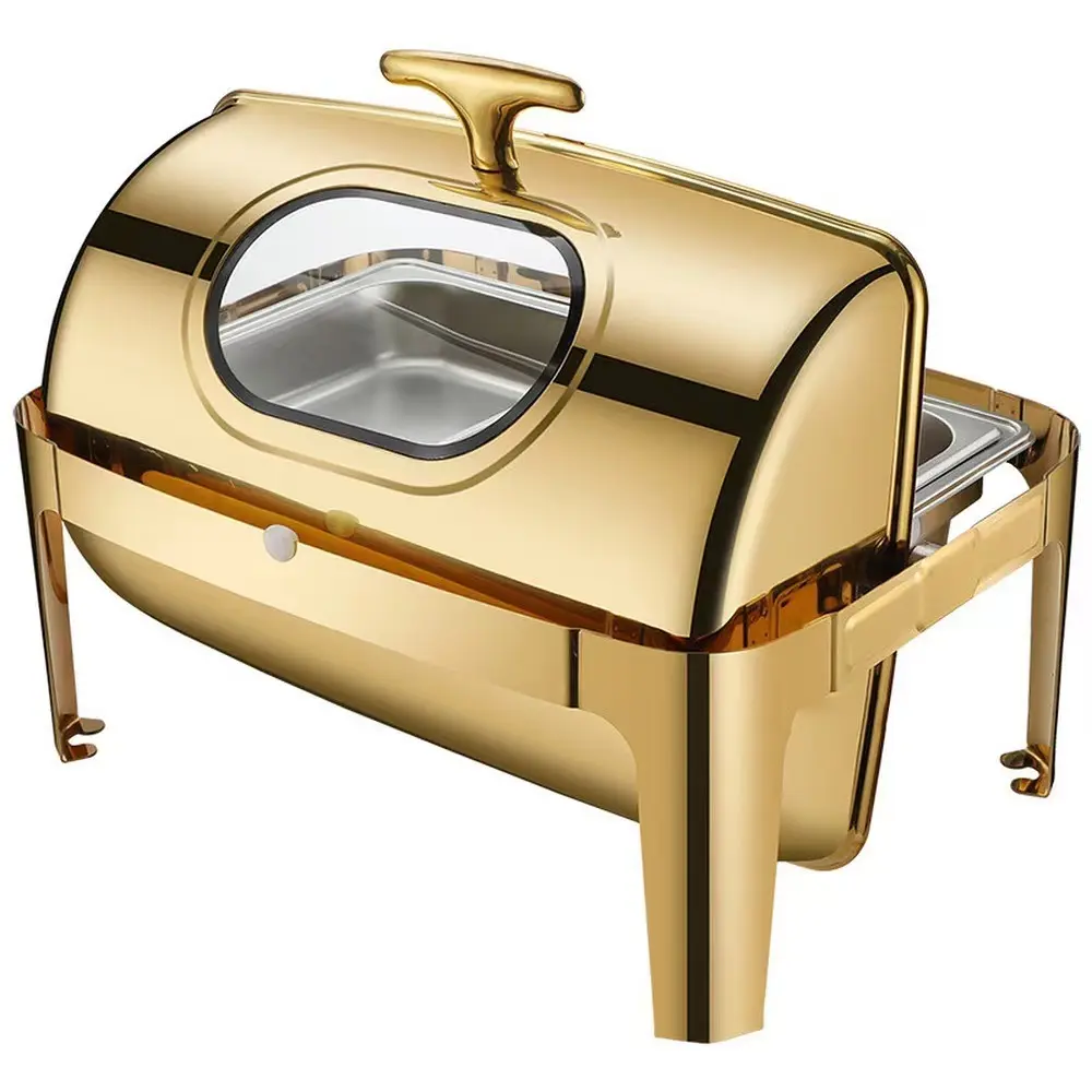 Square chafing dish with Glass Lid Stainless Steel Wedding Party Catering Buffet Warmer Hotel Service chafing dish Gold