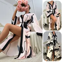 Nouvelle arrivée, peignoir en satin imprimé léopard de luxe pour femmes, robe sexy à manches longues