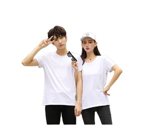 2021快速交货男女95% 棉5% 氨纶平纹空白t恤定制标志t恤 - Product Image 2