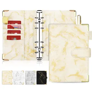 Wholesale A6 pu leather loose leaf marble budget binder wallet set with cash envelopes budget system binder journal notebook