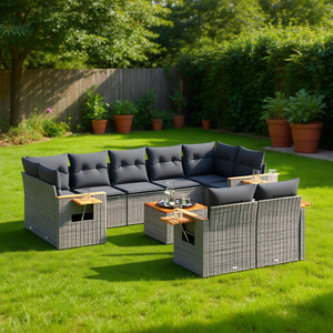 Ensemble de canapés de jardin en rotin gris 6 places avec accoudoirs réglables, mobilier d'extérieur au design contemporain - Product Image 2