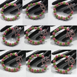 Pulsera de la Amistad con Cuentas <span class=keywords><strong>Swarovski</strong></span> Rosa y Verde de la Asociación de Hermanas, Cadena Elástica de Aleación con Perlas y Diamantes con Número 0-100 - Product Image 2