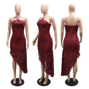 ชุดเดรสลูกไม้ปักเลื่อมลายดอกไม้สำหรับผู้หญิง แบบผูกคอ ความยาวปานกลาง ชายกระโปรงไม่สมมาตร ชุดเดรสสำหรับงานปาร์ตี้ แฟชั่น - Product Image 3