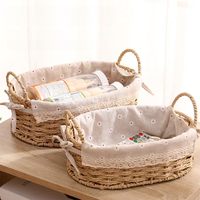 Paniers de rangement décoratifs en osier tressé avec poignées et doublures, paniers de service en corde de papier style bohème pour étagères
