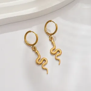 Fashion Stainless Steel Snake Drop Earrings For Women Statement Jewelry Waterproof 18K Gold Plated Charm Pendant Hoop Earrings