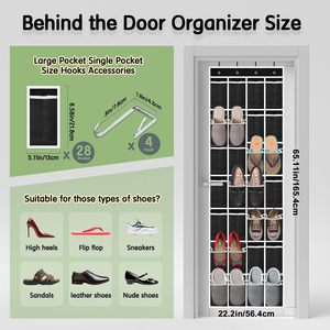 28 Pocket Over The Door <b>Shoe</b> Organizer Breathable Mesh Hanging <b>Storage</b> Rack For Closet <b>Space</b> <b>Saving</b> <b>Shoe</b> Rack - Product Image 3