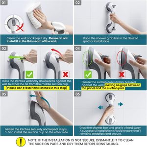 MSMT Barre d'appui pour la douche de 12 pouces Équipement de sécurité pour salle de bain pour personnes âgées avec poignée de douche à ventouse Aucun perçage requis pour les personnes âgées - Product Image 5