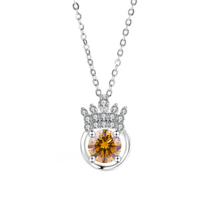 Haute Qualité 1ct <span class=keywords><strong>Couronne</strong></span> D Couleur Moissanite Pendentif Collier 925 Argent Pierre De Naissance Collier avec Excellente Haute Définition - Product Image 1