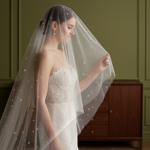 Voile de mariée YouLaPan de 3 mètres de long en perles, longue traîne en tulle doux double couche pour couvrir le visage, accessoire de mariage V189 - Product Image 4