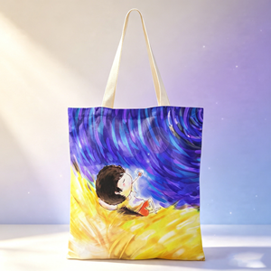 Custom Artistic Starry Boy Print <b>Canvas</b> <b>Shopper</b> Bag Durable Tote with Inner Pocket for Travel, Wholesale Bulk - Product Image 1