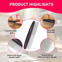 Brosse professionnelle pour animaux de compagnie et ensemble de peignes en acier inoxydable, râteau double face pour le sous-ventre des chiens et des chats à poils longs