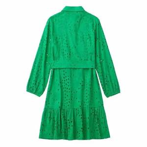 Occhiello a manica lunga moda Casual da donna con colletto in <span class=keywords><strong>Peter</strong></span> Pan ricamato abiti di colore verde - Product Image 2
