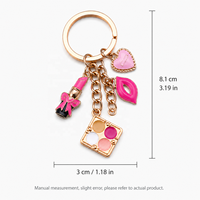 Porte-clés vintage en alliage de zinc plaqué or avec émail goutte d'huile, ensemble de pendentifs pour sac de maquillage rouge rosé, charme de porte-clés en forme de rouge à lèvres