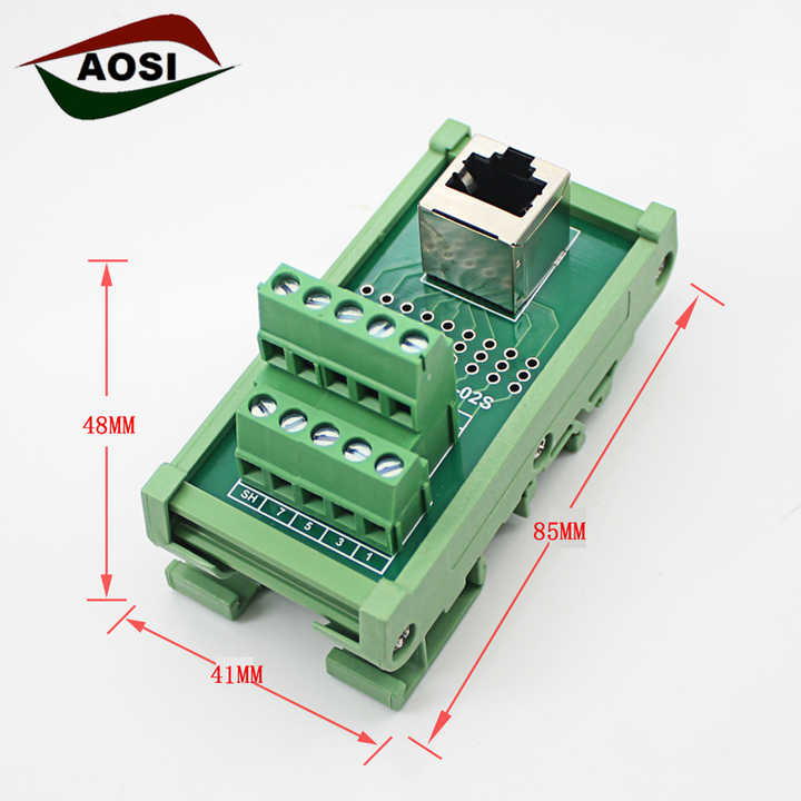 Din Rail Mounting RJ45 Female to 10P Screw Terminal Block