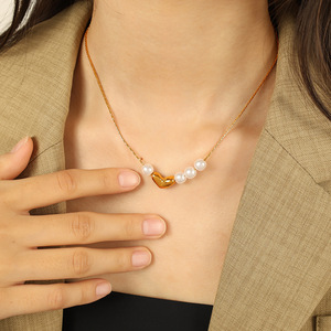 สร้อยคอไข่มุกรูปหัวใจ โซ่ทอง สำหรับผู้หญิง สวมใส่ได้ทุกวัน XL278 - Product Image 4