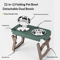 Gamelle pliable 2-en-1 en acier inoxydable pour chien, réglable, avec support antidérapant et design surélevé pour l'extérieur