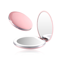 1 ensemble de Mini miroir de maquillage portable, miroir de poche, rond et personnalisé, avec lumière Led, Promotion, joli