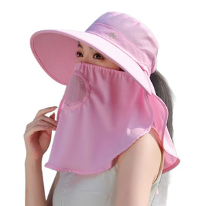Sombrero de protección solar de verano para mujer con cubierta facial, sombrero de pescador transpirable, máscara facial completa, protector de cuello, para recolección de té al aire libre - Product Image 5