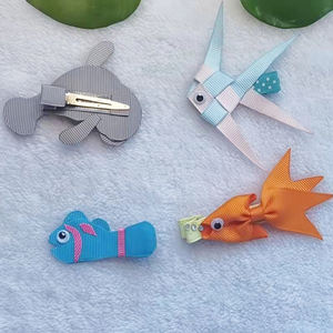 Petit bébé filles dessin animé lamantin dauphin poisson rouge petit ruban cheveux arc avec demi-doublé clip enfants <span class=keywords><strong>barrette</strong></span> - Product Image 5